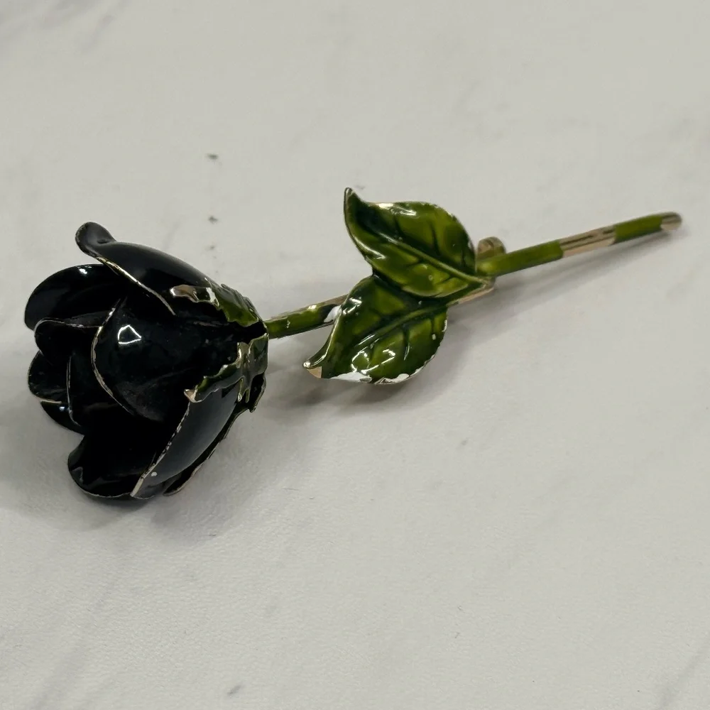 Gold Tone Black Rose Brooch - Picture 3 of 12